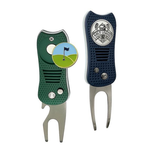 abs plastic golf switchblade divot tool gold plated marker with bottle opener function